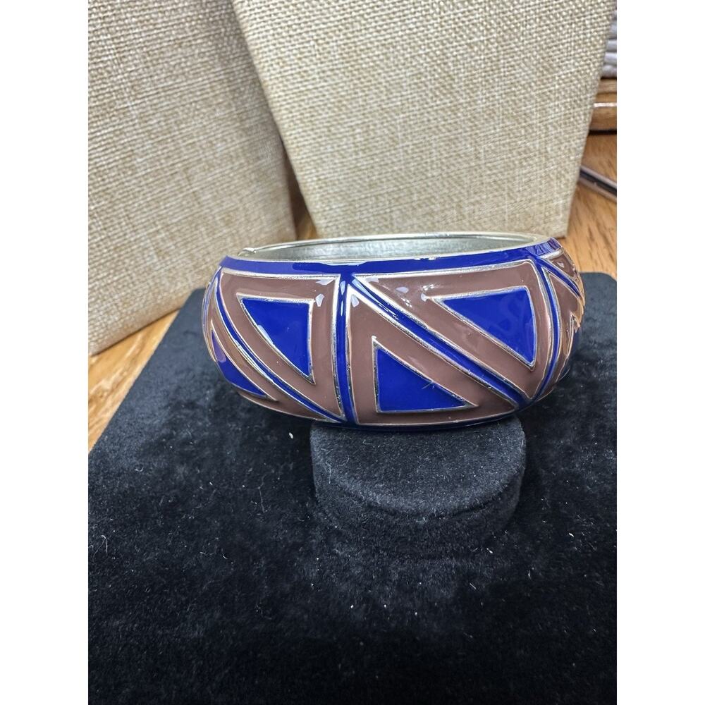 Sequin Nordstrom Blue Brown Silver Tone Statement Enamel Bangle Bracelet #82